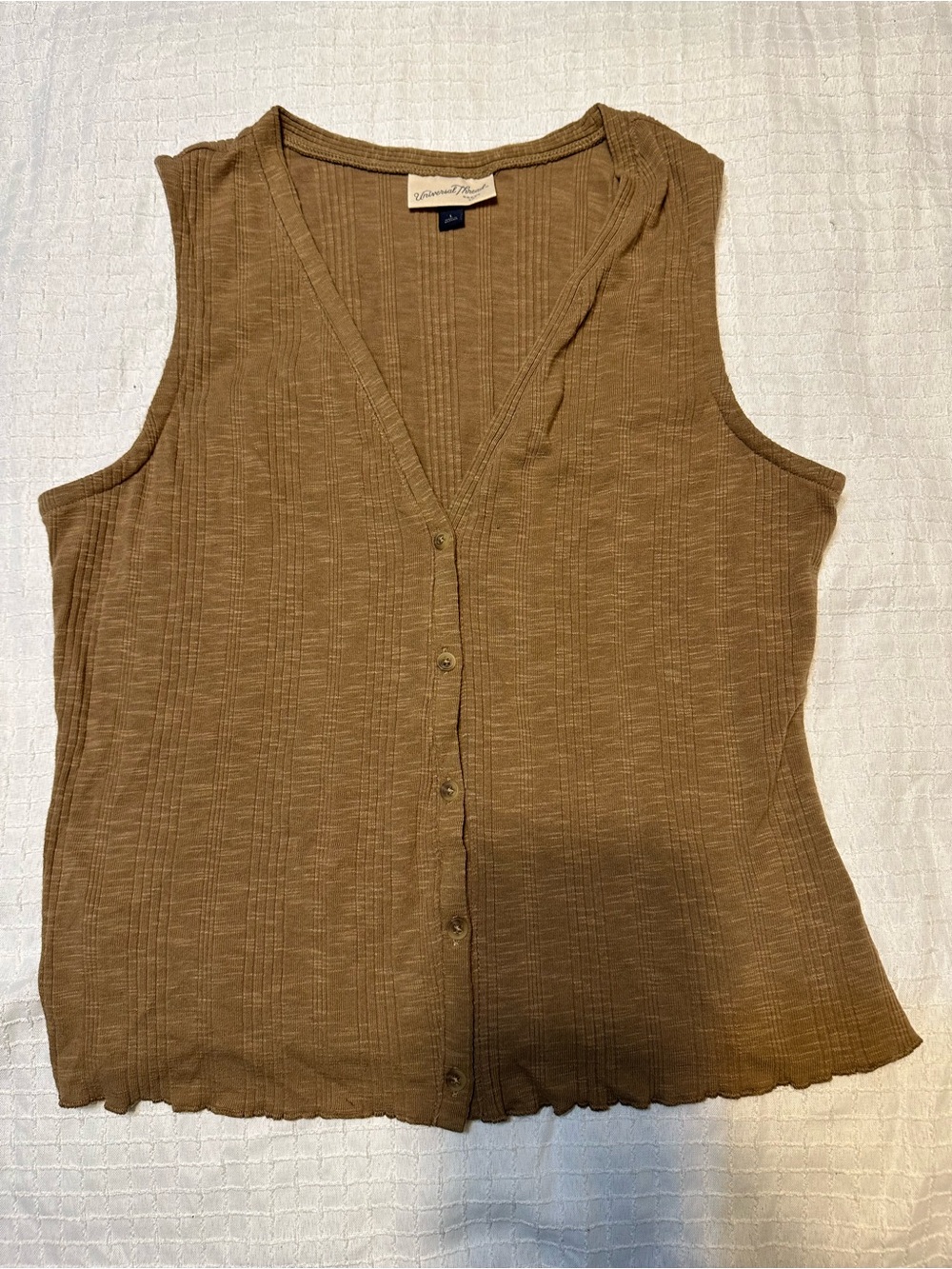 Universal Thread Women’s Ribbed V-Neck Button-Front Tank Camel Brown Size Large